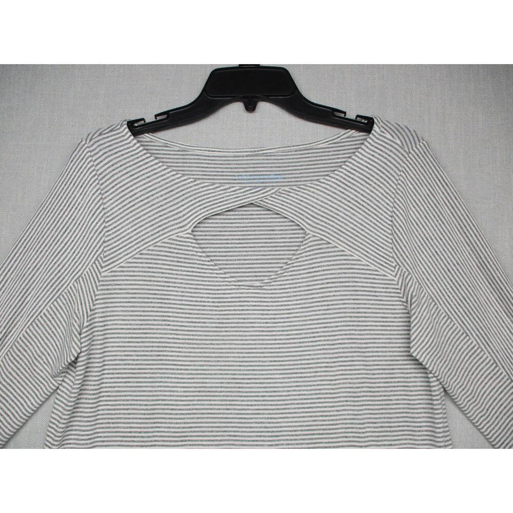 Soft Surroundings White Grey Striped Cutout Trendy Long Sleeve Top Womens Size M
